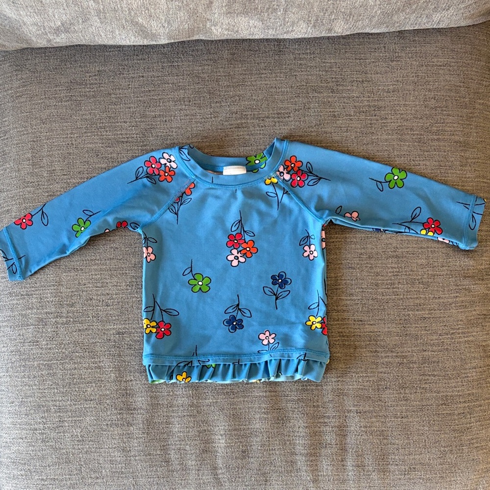 Hanna Andersson Blue Floral Ruffle Rashguard (6-12 months)